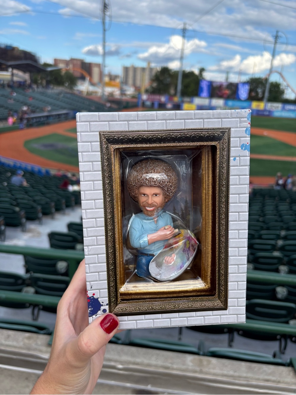 Bob Ross-Inspired Blue Sculpted Artist Figurine Bobblehead